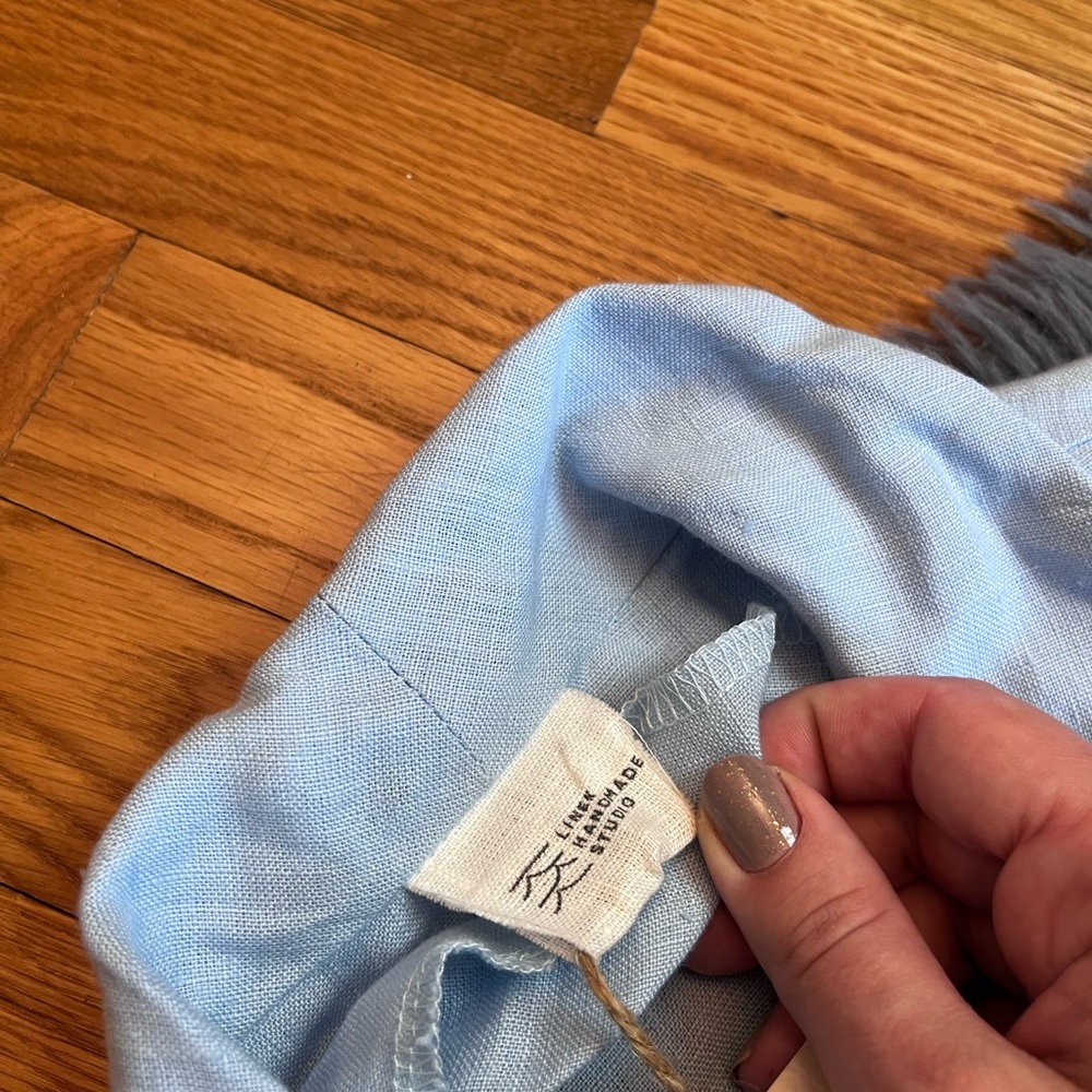 Linen Handmade Studio Light Blue 100% Linen Marlena Wrap Midi Dress Size 12 NWT - Picture 4 of 8